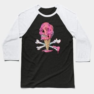 Drippy Ice Cream Melting Skull Baseball T-Shirt